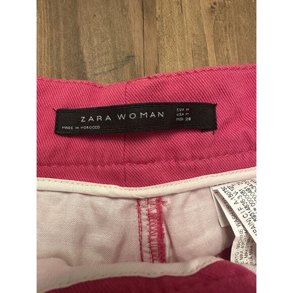 Zara Woman Hot Pink Pants Jeans Size Medium Ankle Zip Straight Leg Slim Coastal - Picture 5 of 16